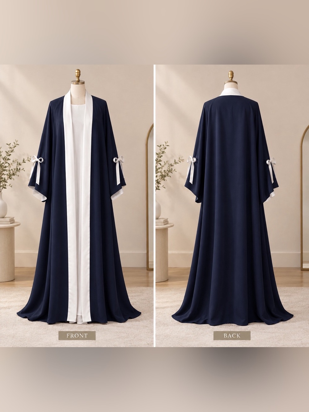 Elegant Navy & White silk abaya